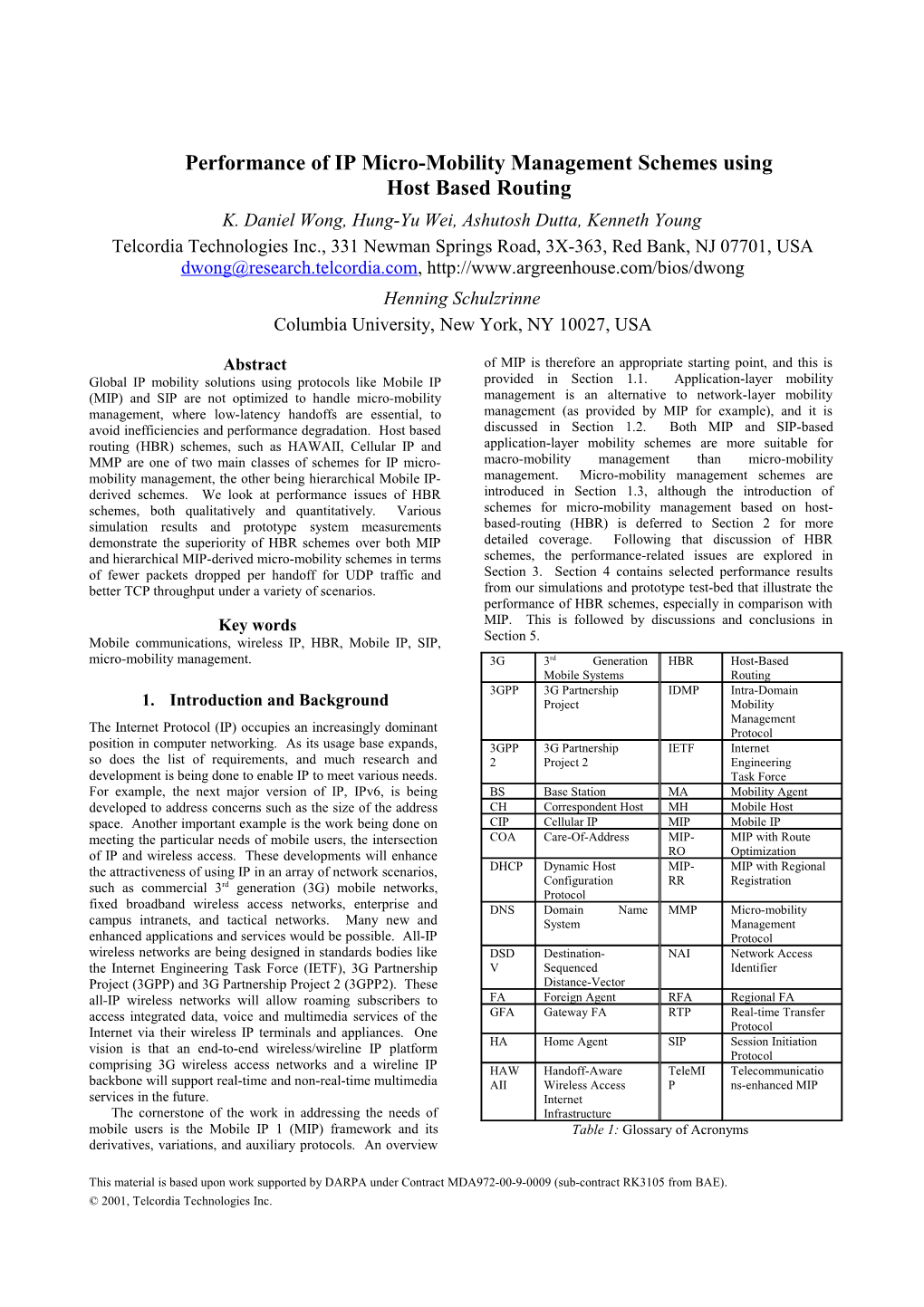 Performance of IP Micro-Mobility Management Schemes Using Host Based Routing