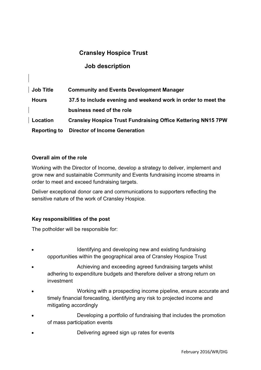 Job Title Community and Events Development Manager