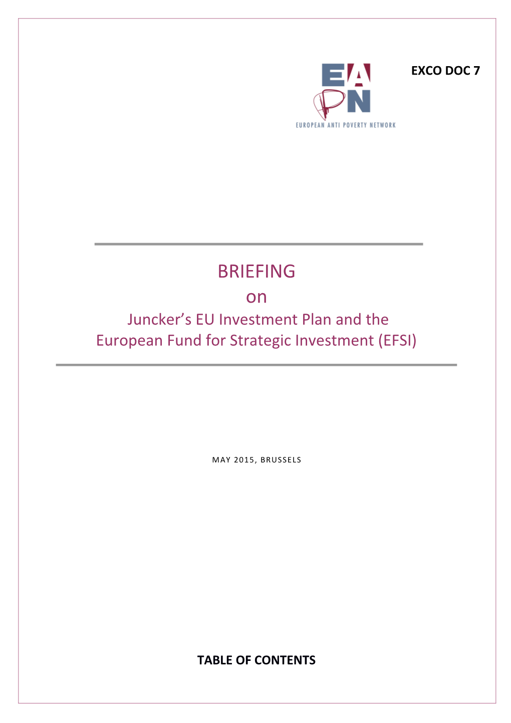 Juncker S EU Investment Plan and The