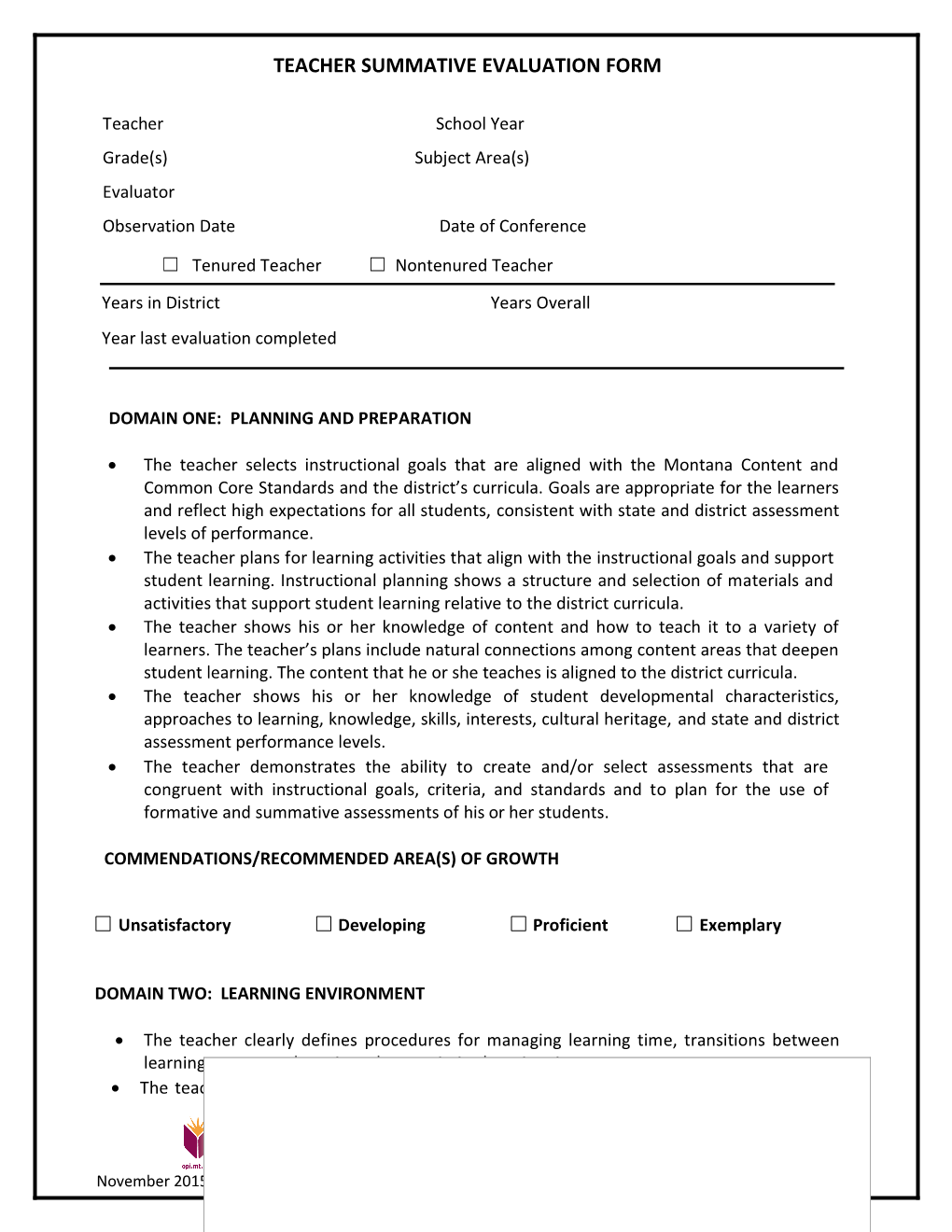 Teacher Summative Evaluation Form