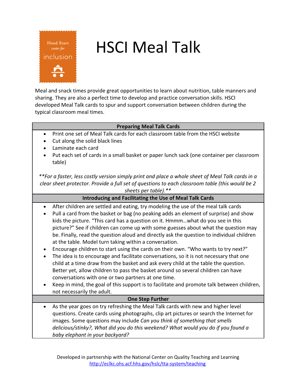 HSCI Meal Talk