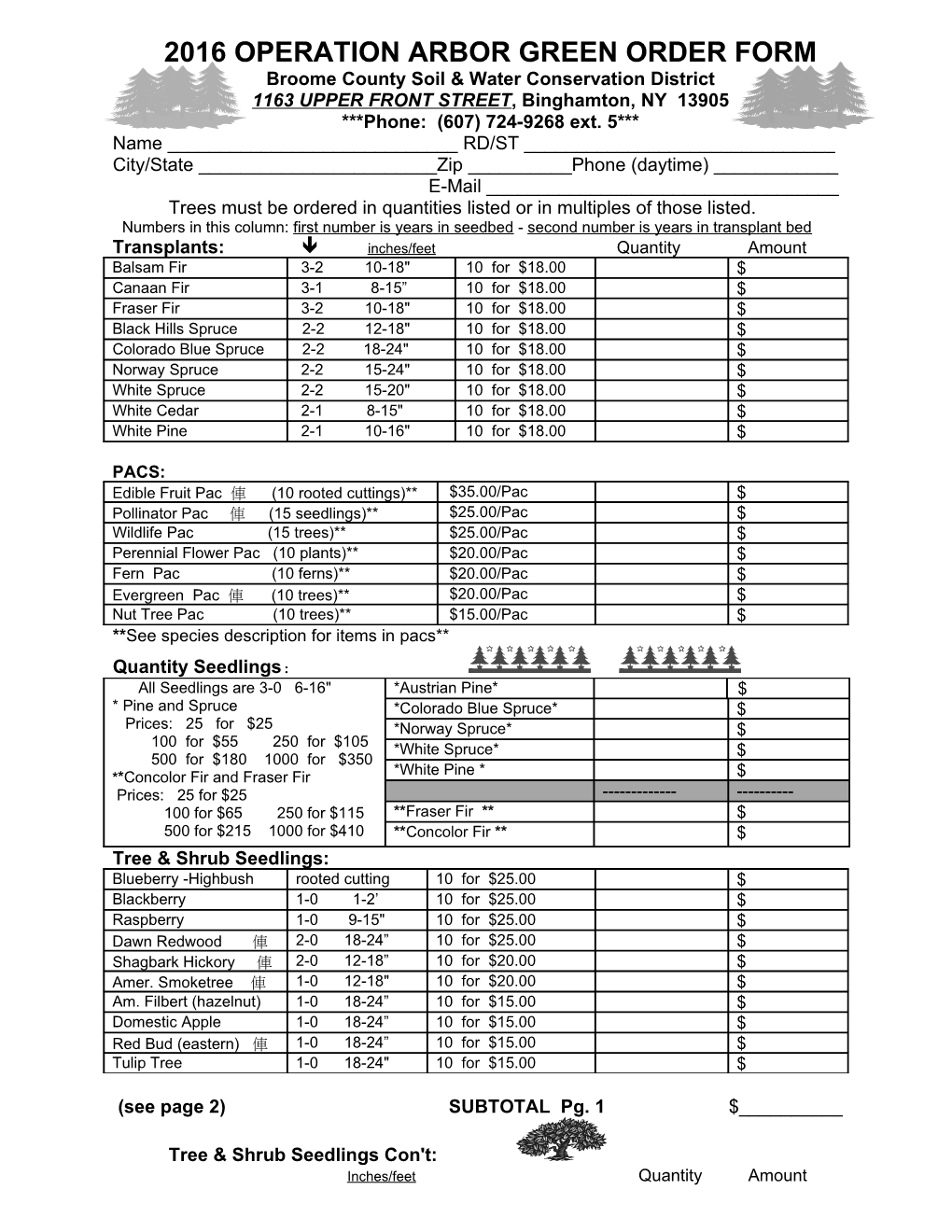 1998 Operation Arbor Green Order Form