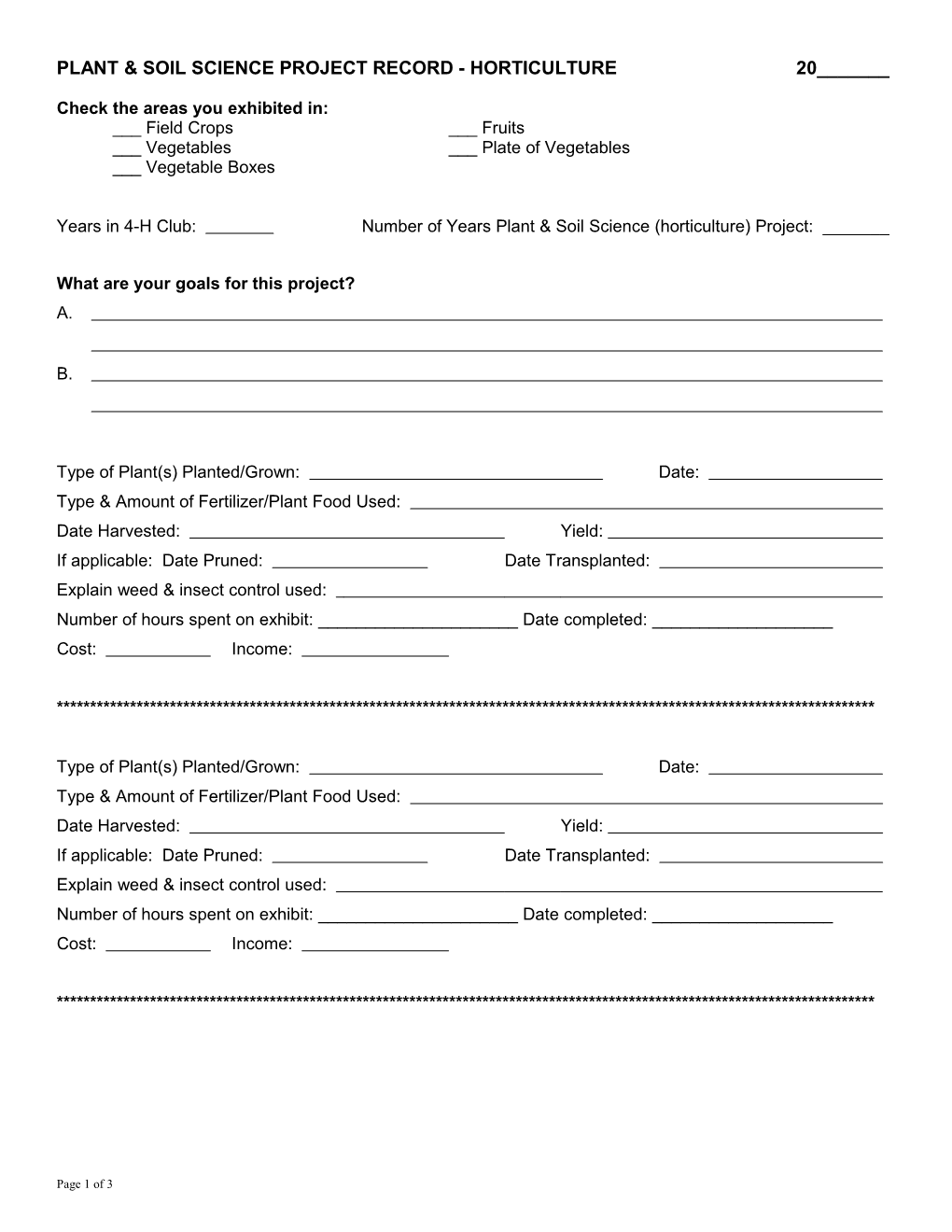 Plant & Soil Science Project Record - Horticulture20______