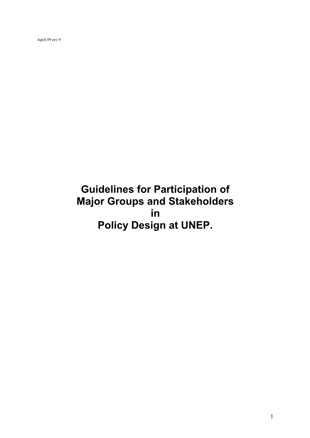 Major Groups and Stakeholders