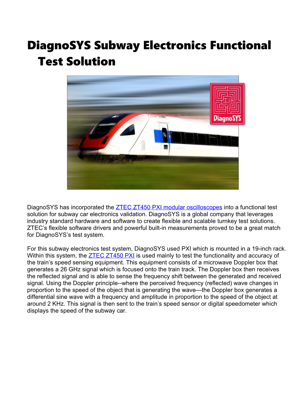 Diagnosys Subway Electronics Functional Test Solution