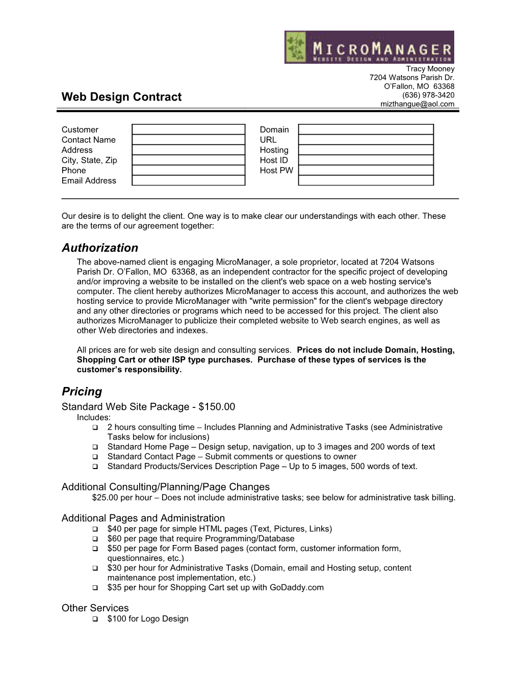 Web Design Contract