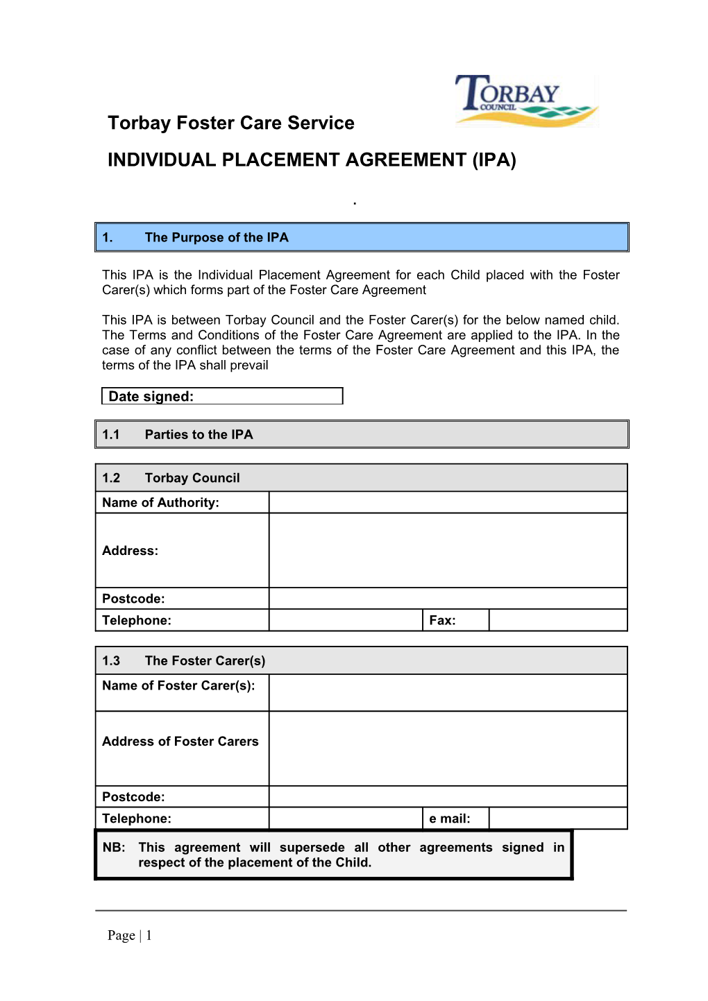Individual Placement Agreement (Ipa)