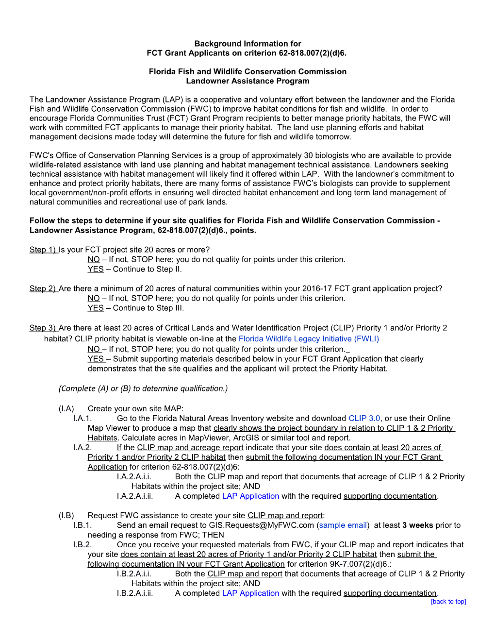 FCT: FWC Landowner Assistance Program for FCT Applicants