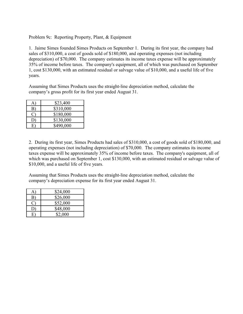 Problem 9C: Reporting Property, Plant, & Equipment