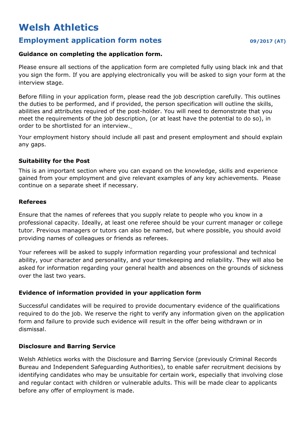 Guidance on Completing the Application Form