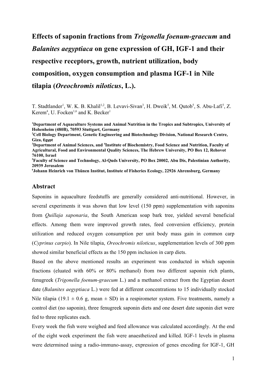 Effects of Saponin Fractions from Trigonella Foenum-Graecum and Balanites Aegyptiaca On