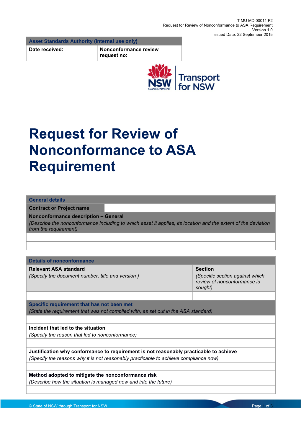 Request for Review of Nonconformance to ASA Requirement