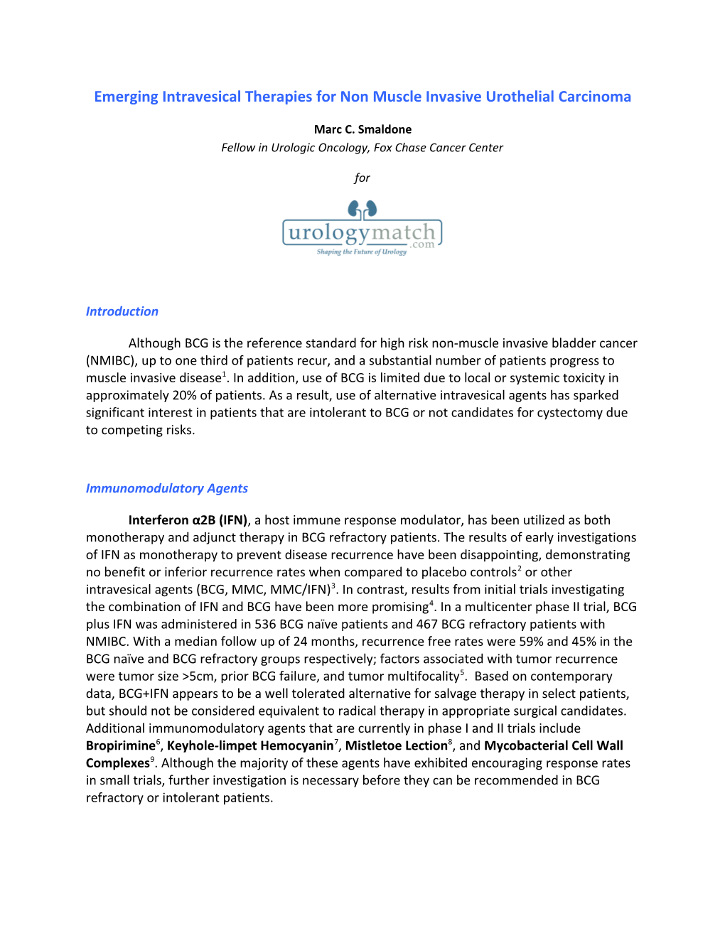 Emerging Intravesical Therapies for Non Muscle Invasive Urothelial Carcinoma