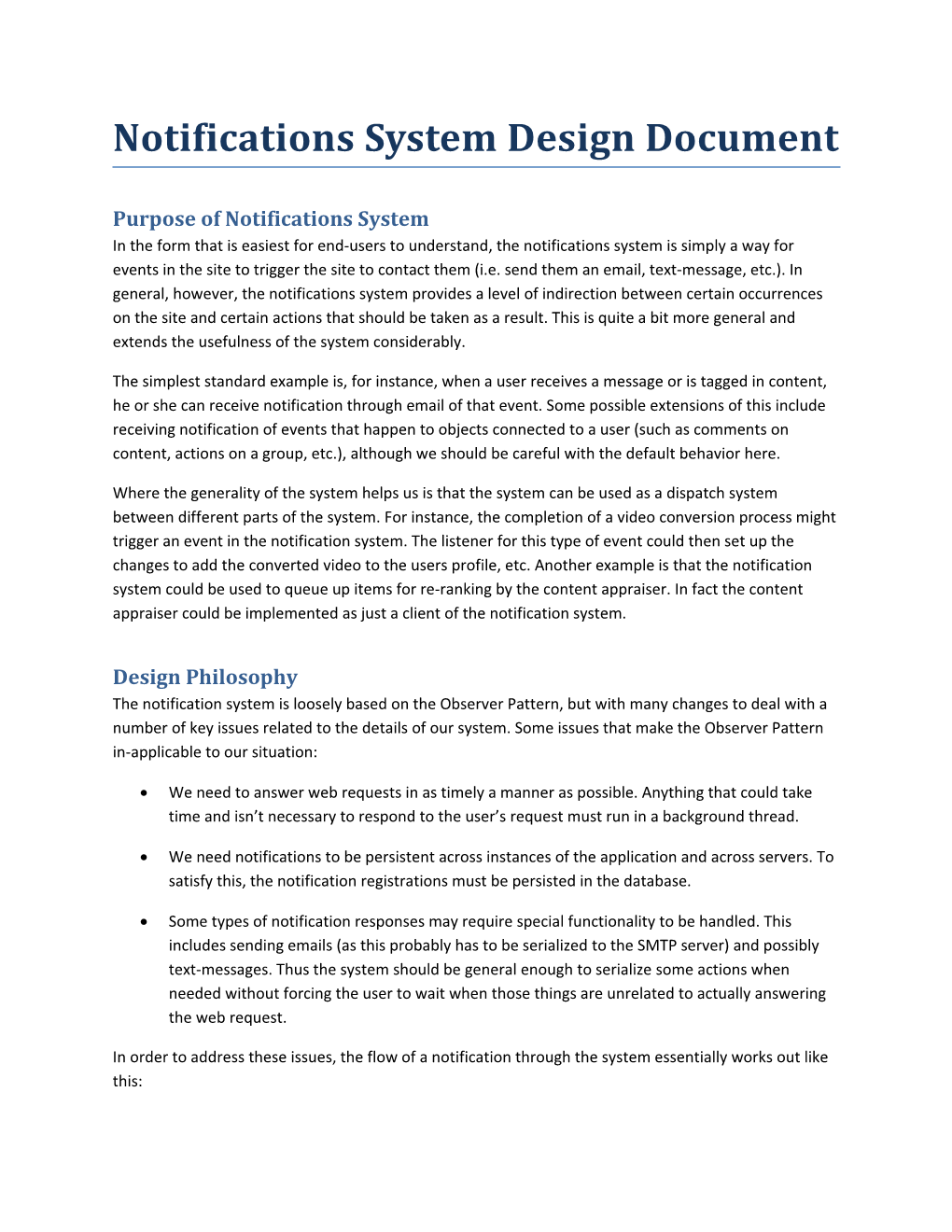 Notifications System Design Document