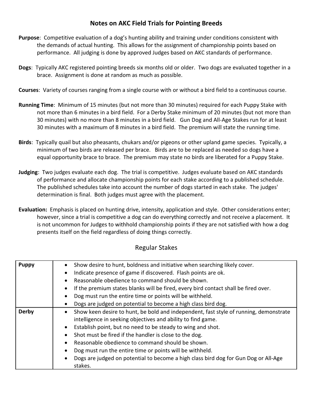 Notes on AKC Field Trials for Pointing Breeds