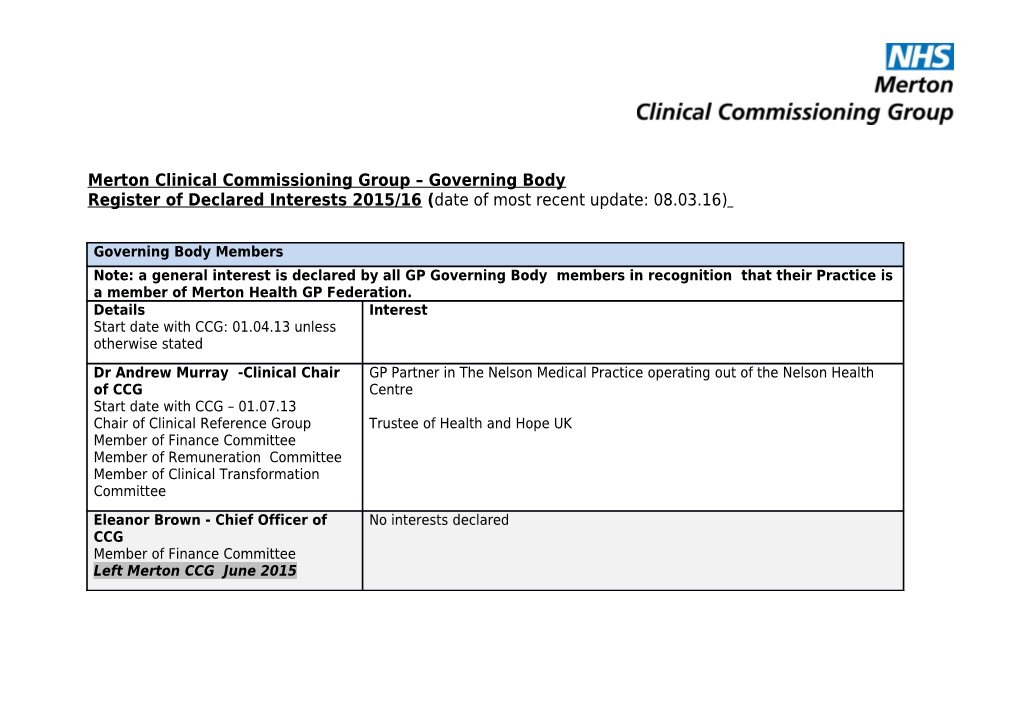 Merton Clinical Commissioning Group Governing Body