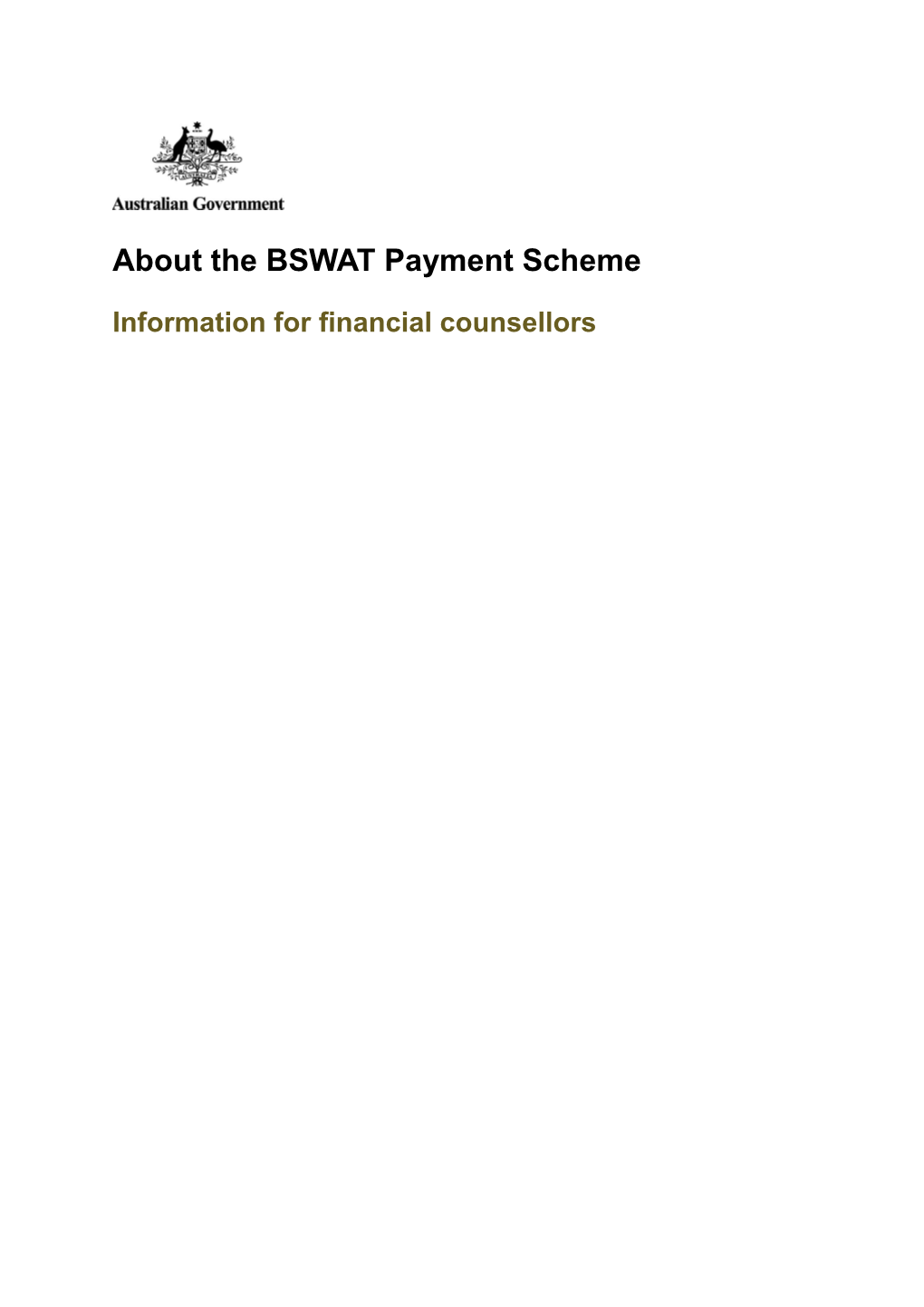 BSWAT Payment Scheme Information for Financial Counsellors