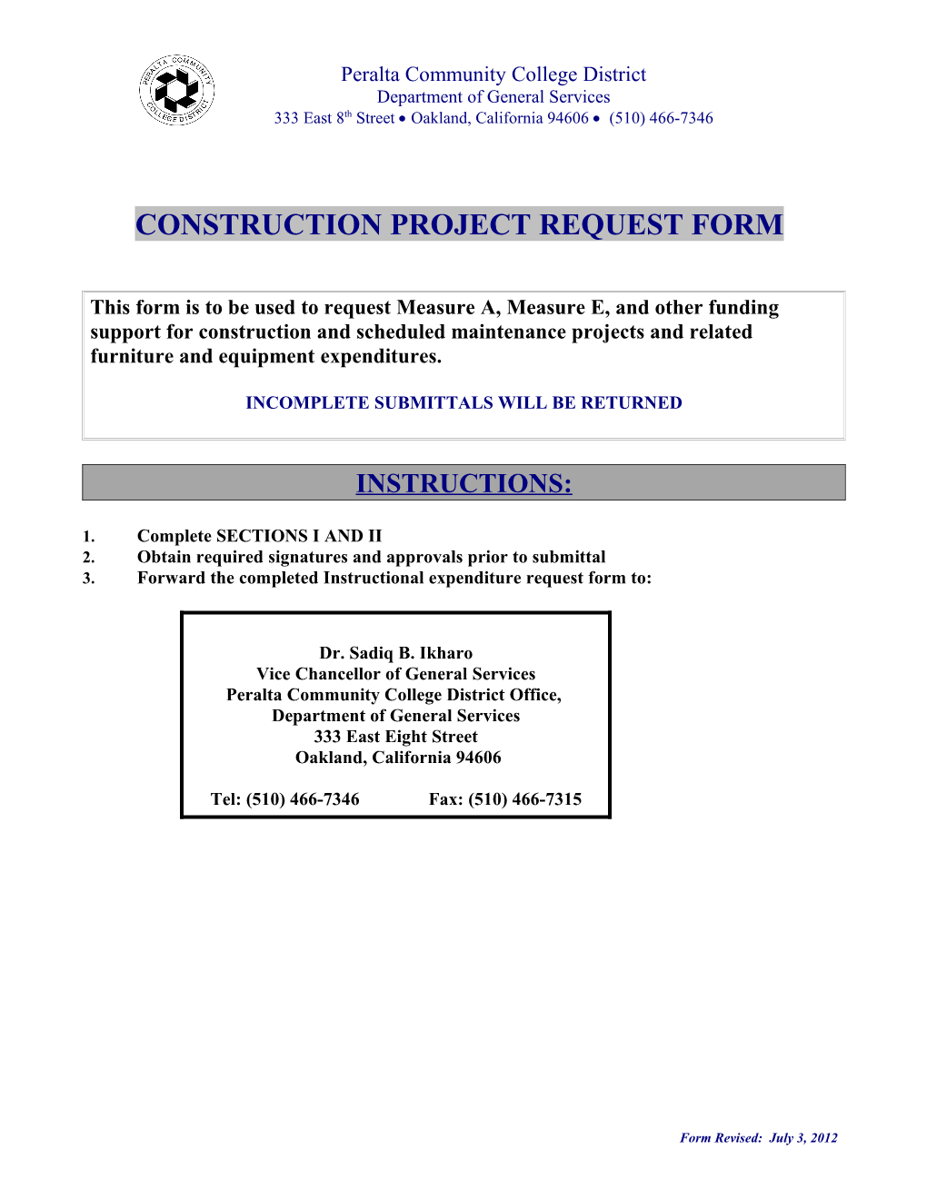 Construction Project Request Form