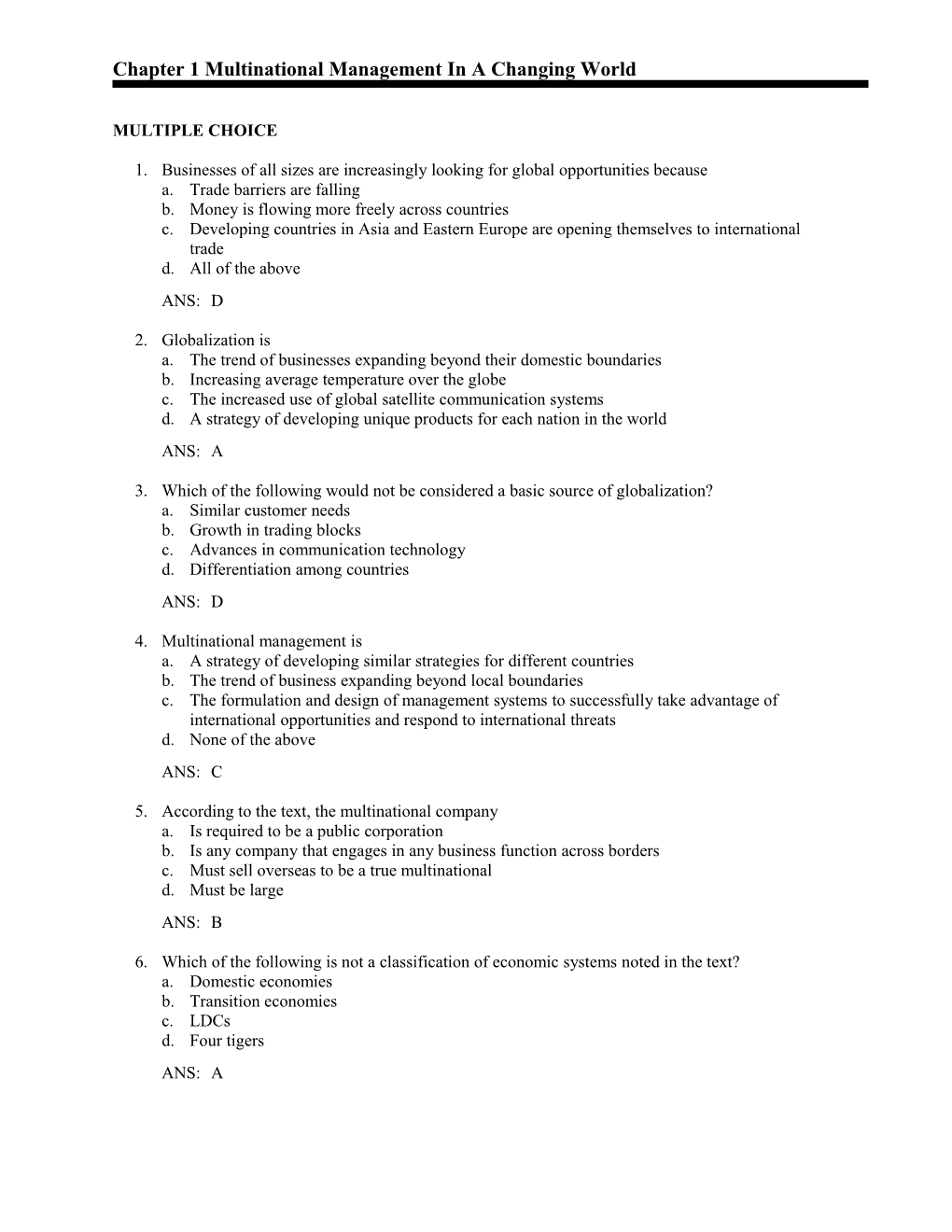 Chapter 1 Multinational Management in a Changing World