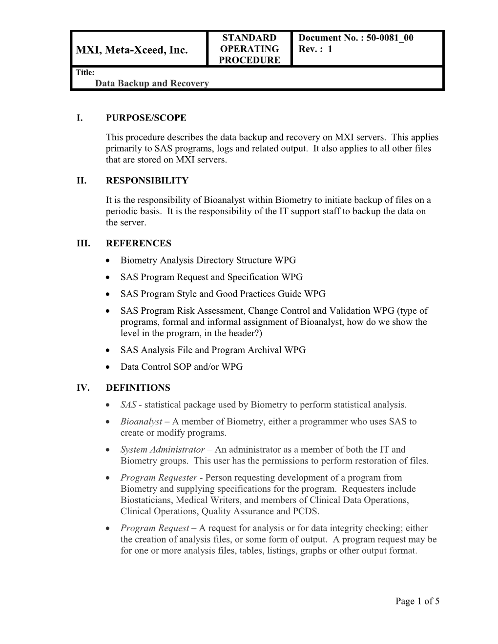 Standard PDL Controlled Document SOP Template