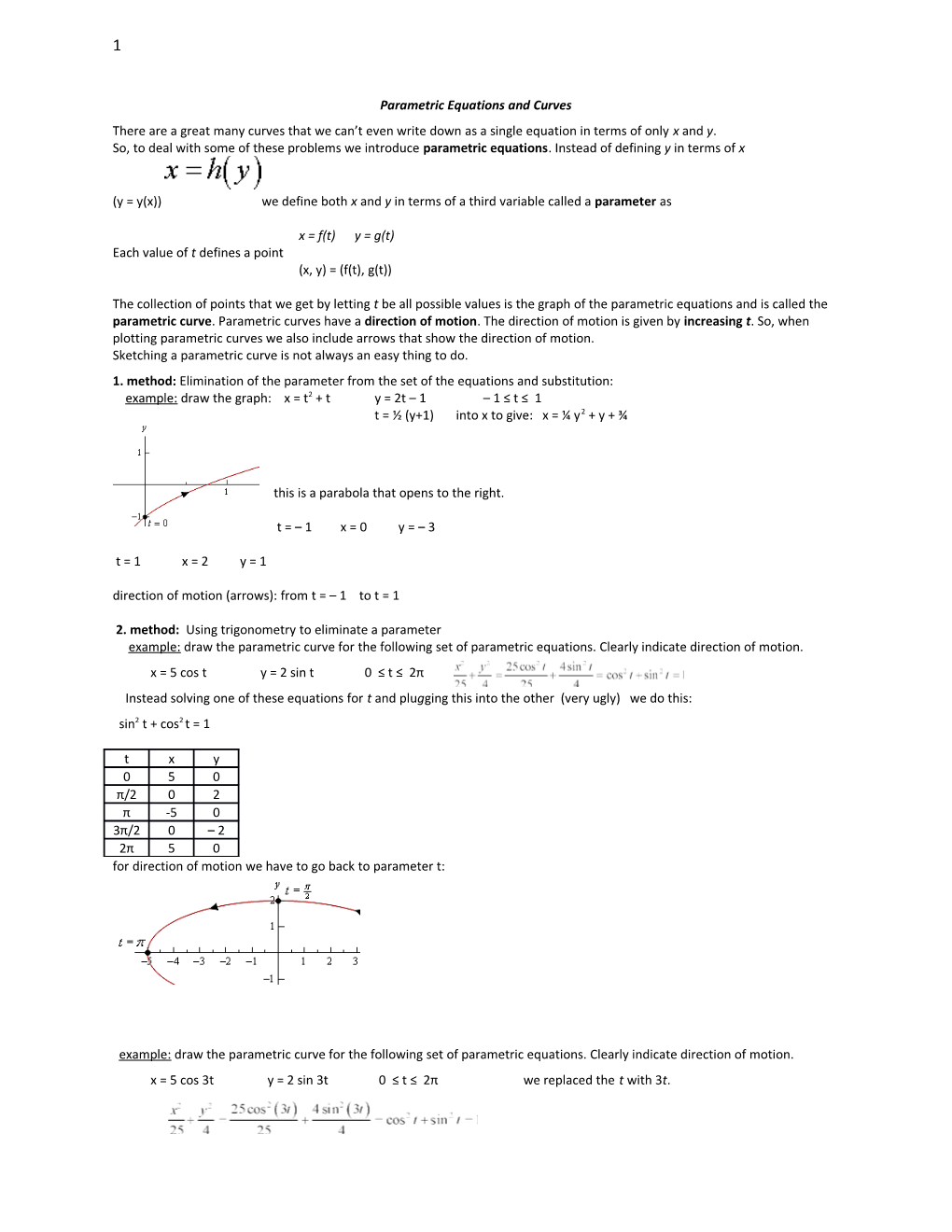 Parametric Equations and Curves