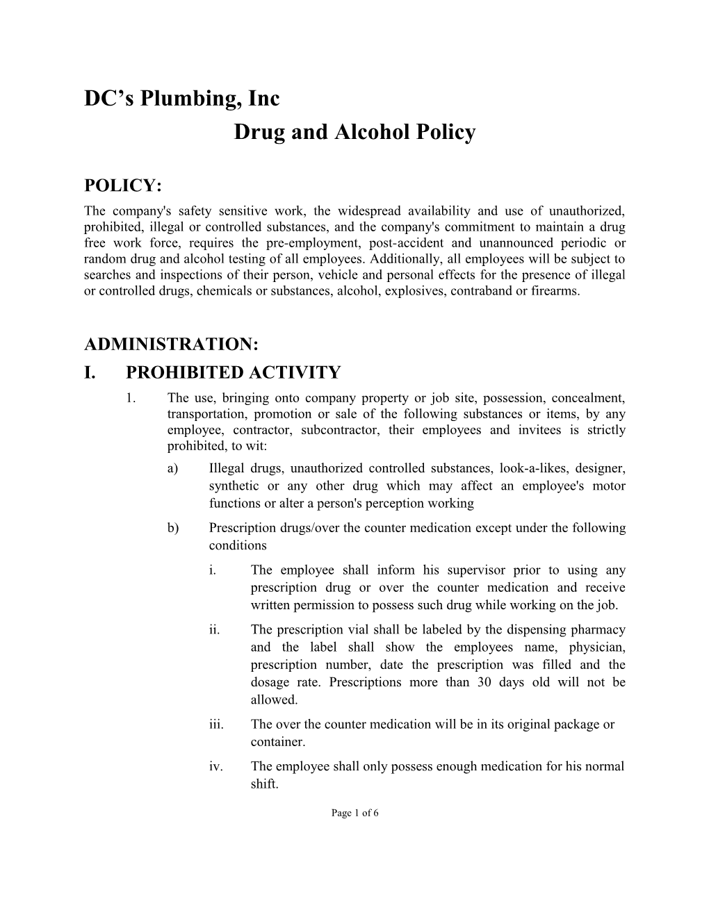 Drug and Alcohol Interdiction Policy