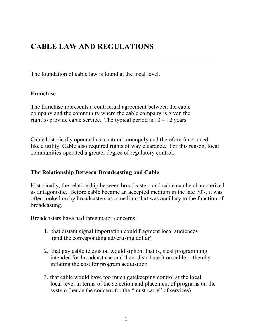 Cable Law and Regulations