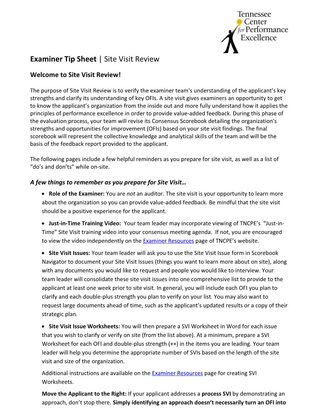 Examiner Tip Sheet
