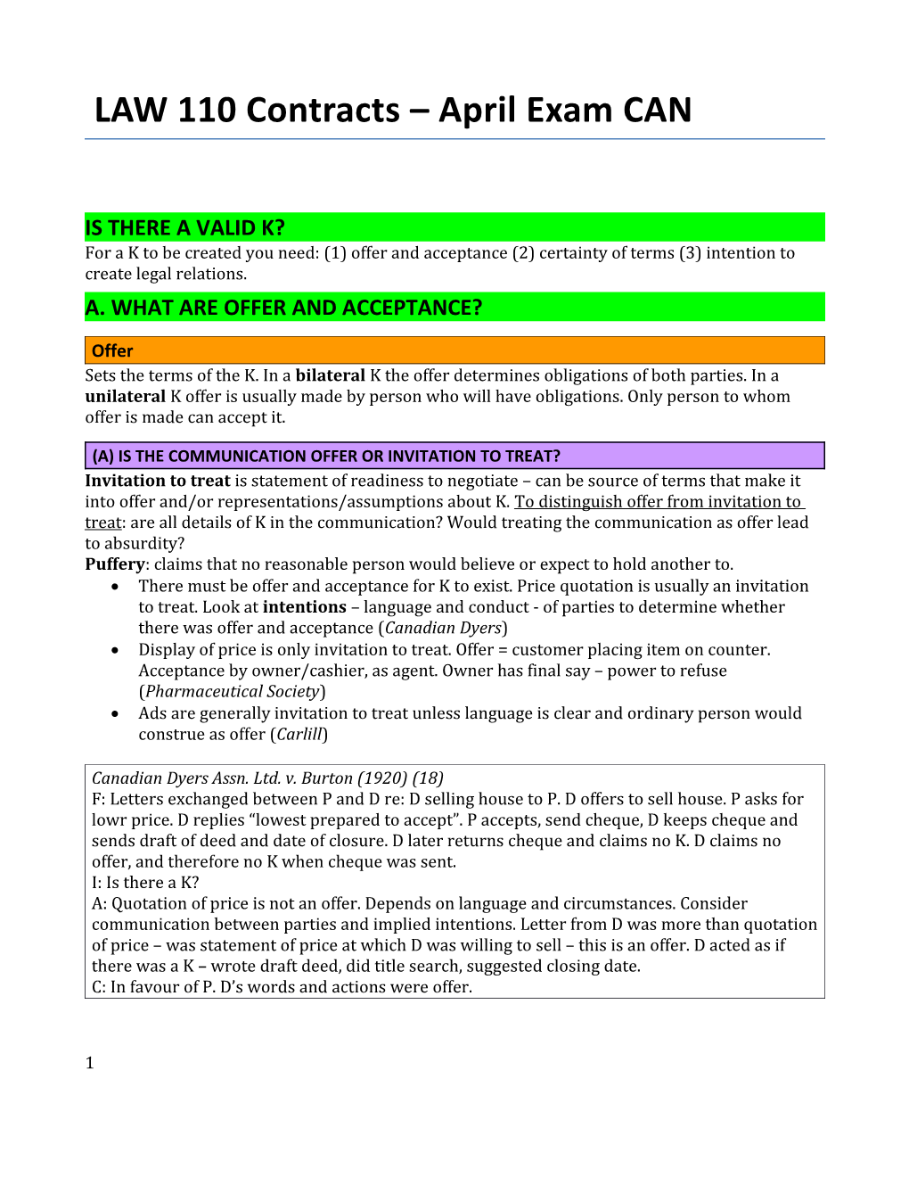 LAW 110 Contracts April Exam CAN