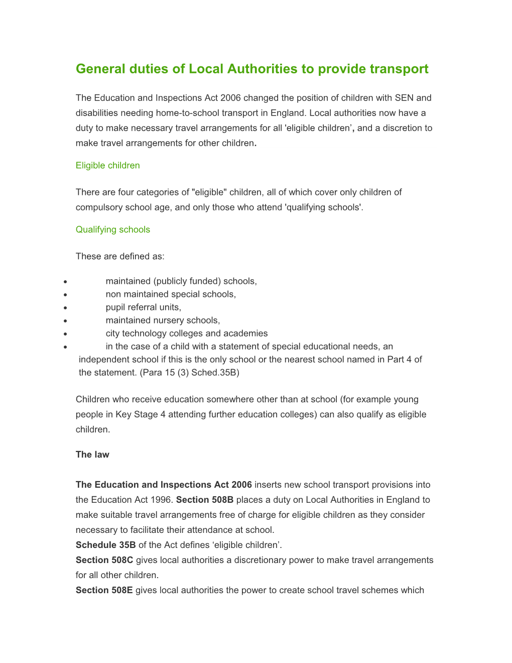 General Duties of Local Authorities to Provide Transport