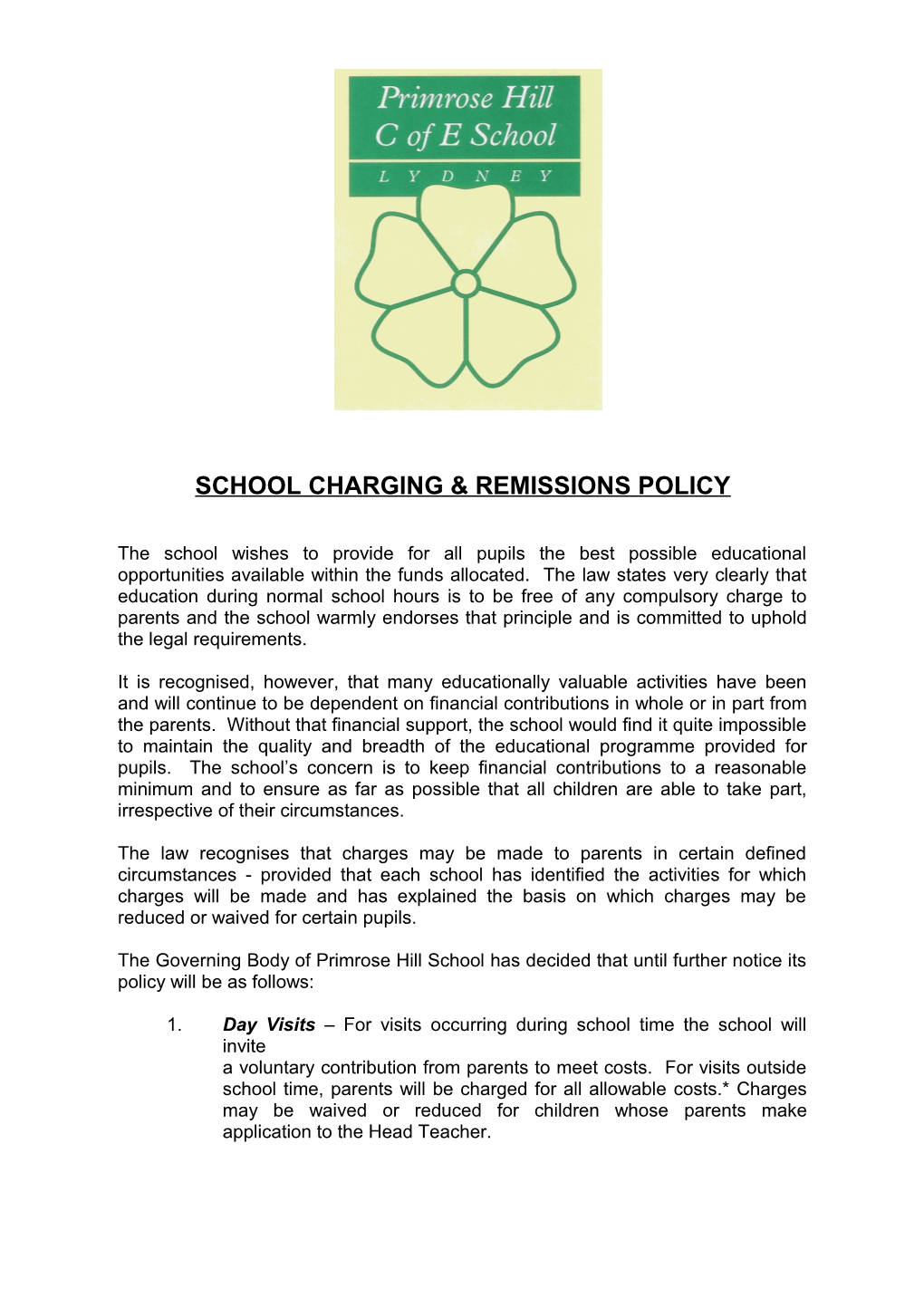 School Charging & Remissions Policy