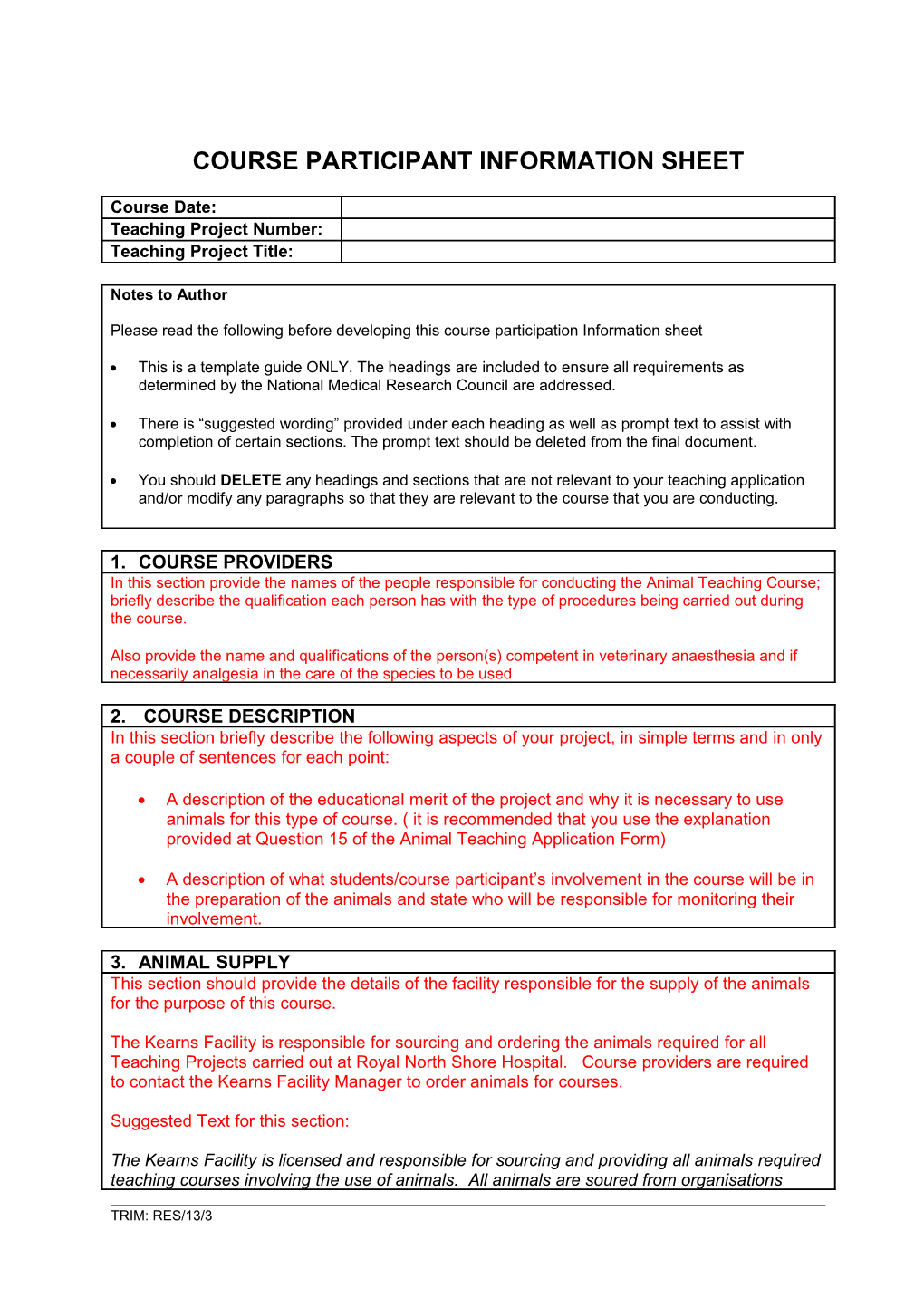 ACEC Course Participant Informaiton Sheet