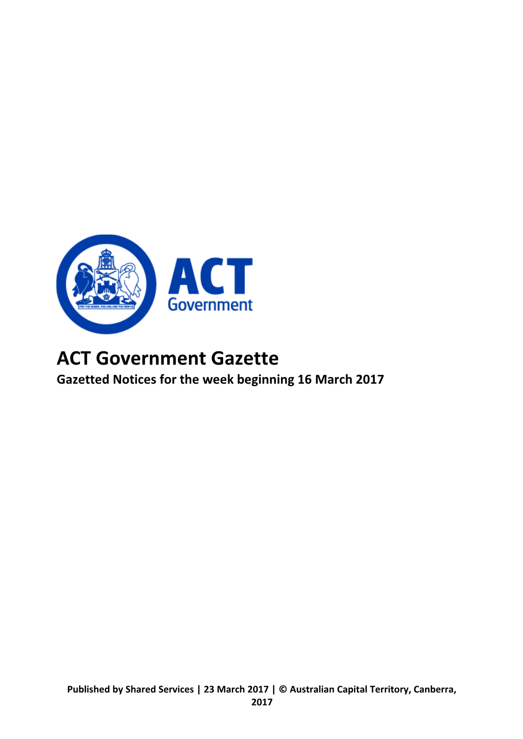 ACT Government Gazette 23 Mar 2017