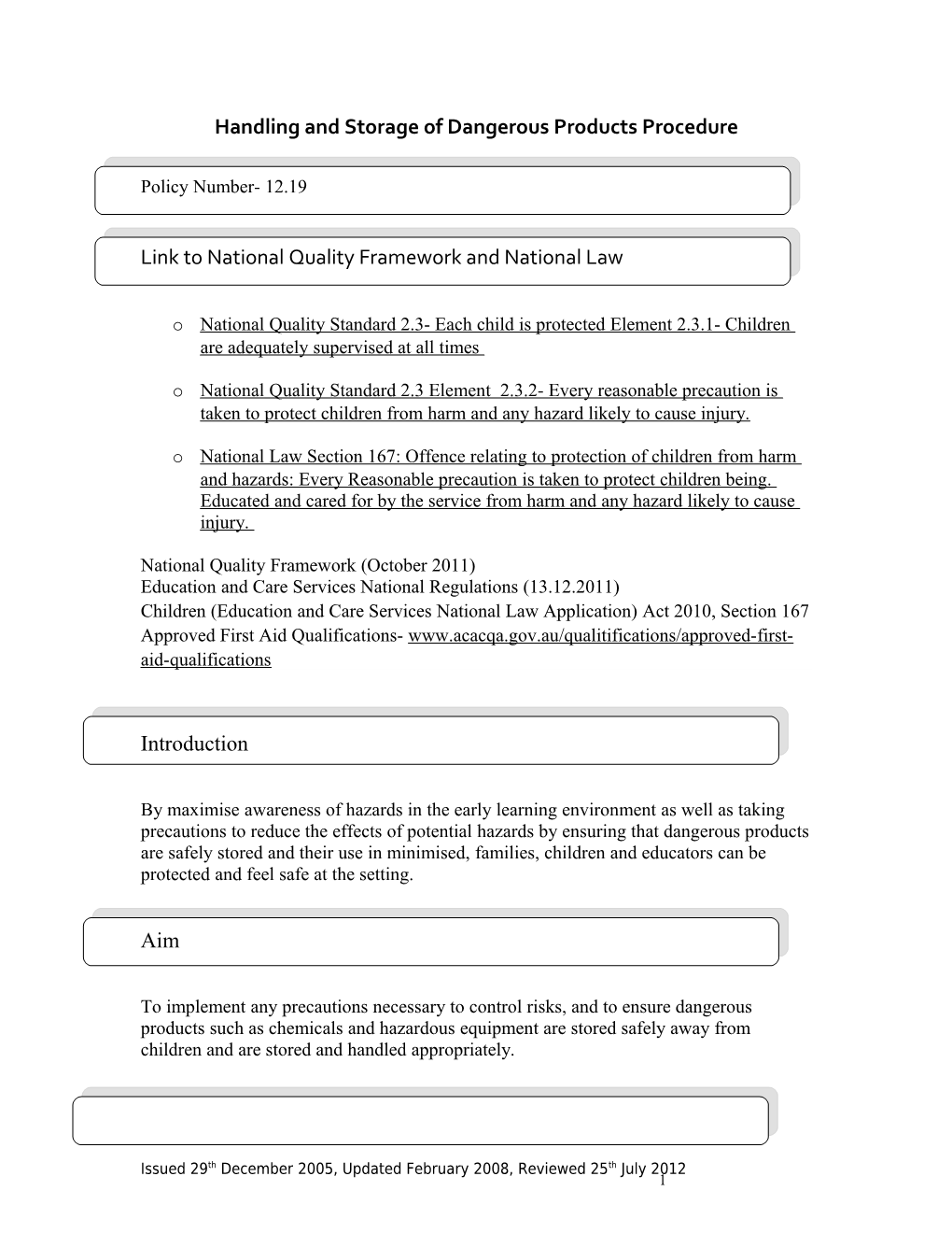 Handling and Storage of Dangerous Products Procedure