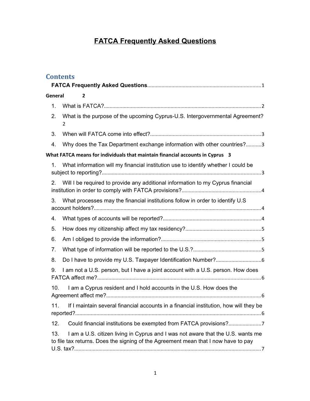 FATCA Frequently Asked Questions