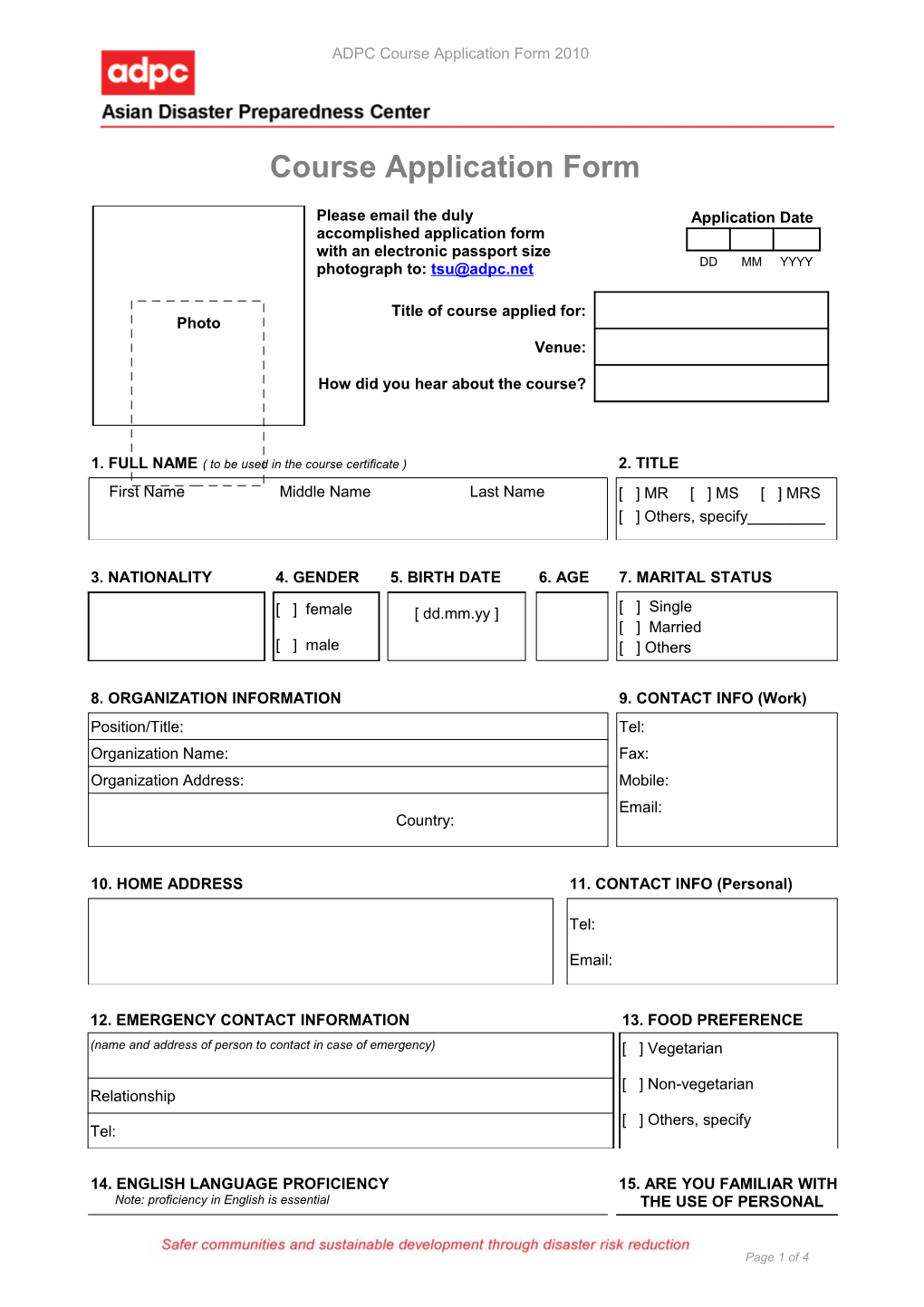 ADPC Course Application Form 2010