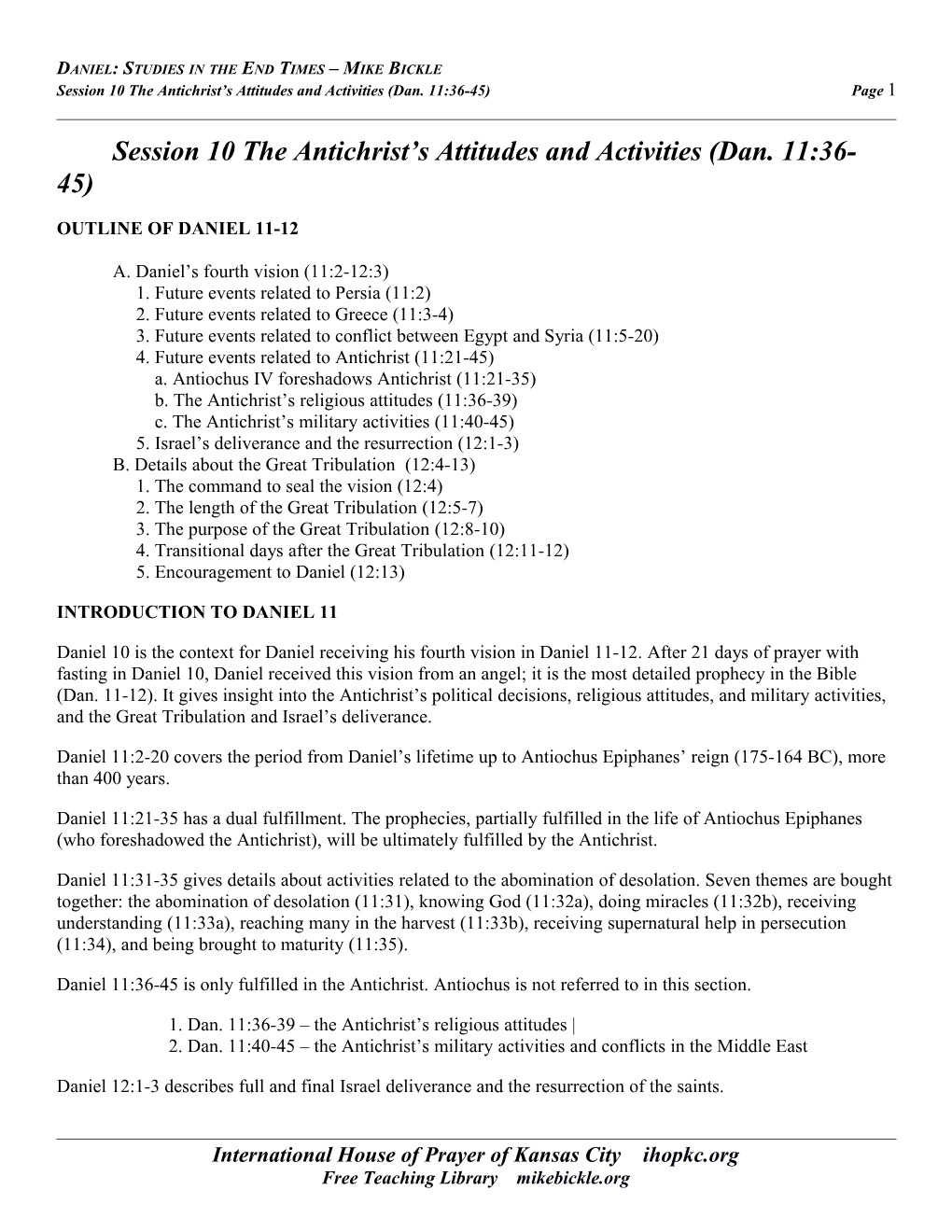 Daniel: Studies in the End Times Mike Bickle