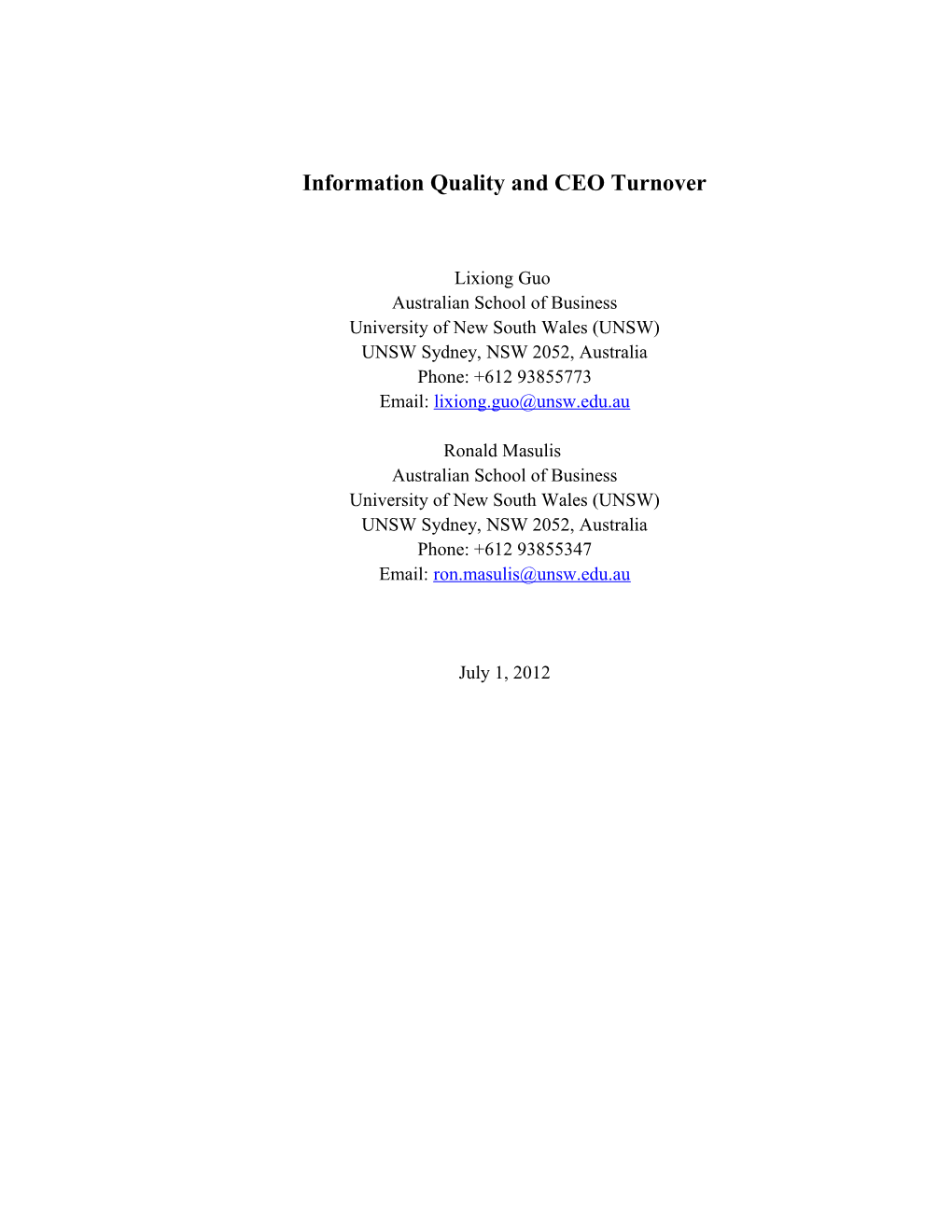 Information Quality and CEO Turnover