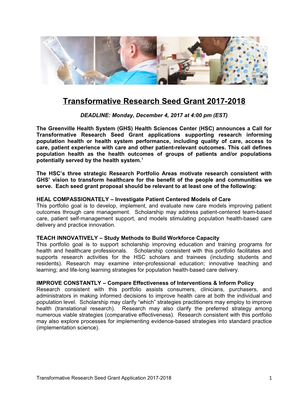 Transformative Research Seed Grant 2017-2018