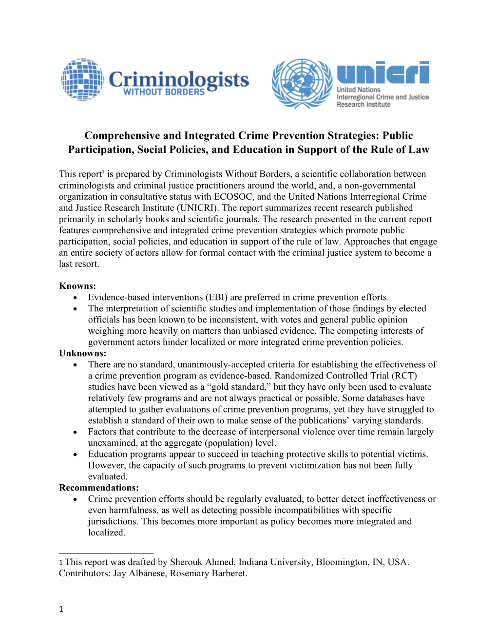 Comprehensive and Integrated Crime Prevention Strategies: Public Participation, Social