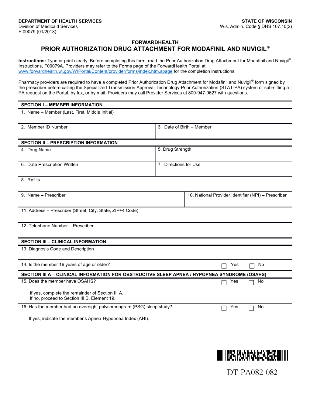 Prior Authorization Drug Attachment for Modafinil and Nuvigil, F-00079