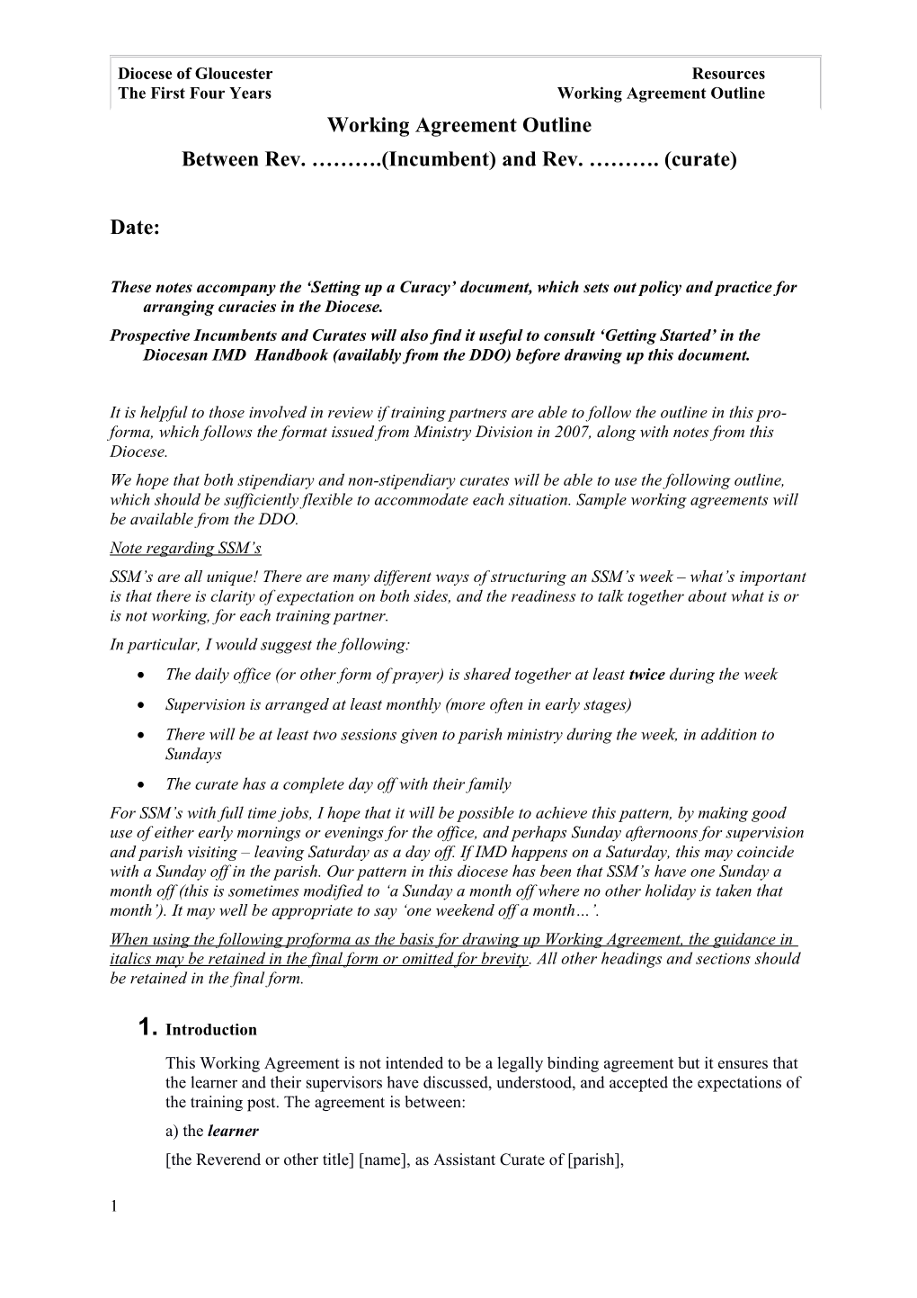 Working Agreement Outline/Notes