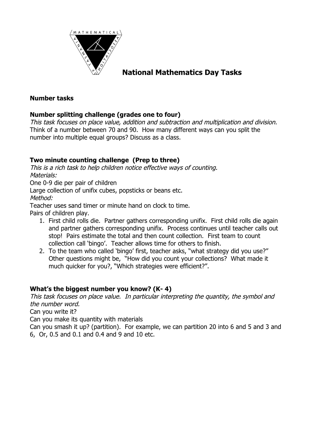 National Mathematics Day Activities
