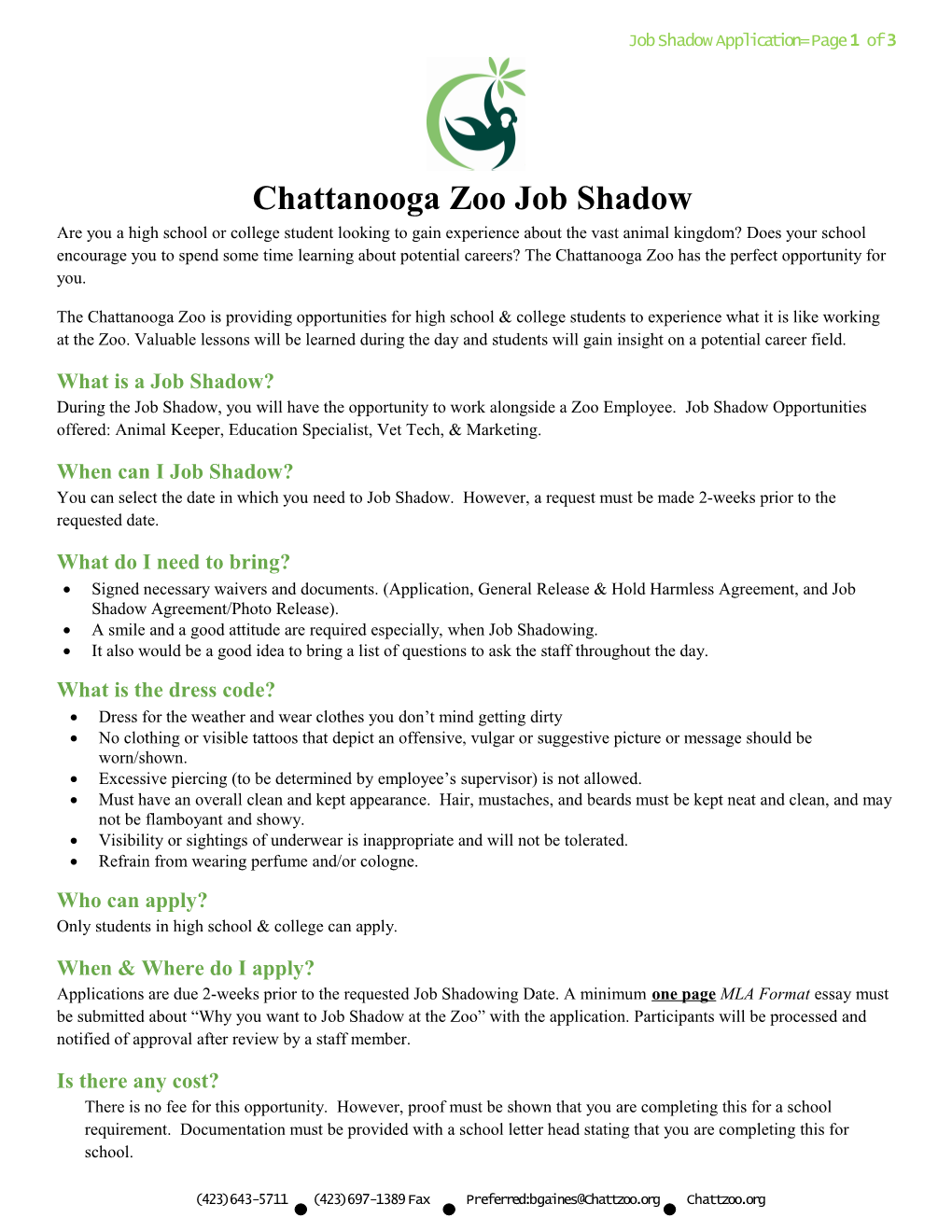 Chattanooga Zoo Job Shadow