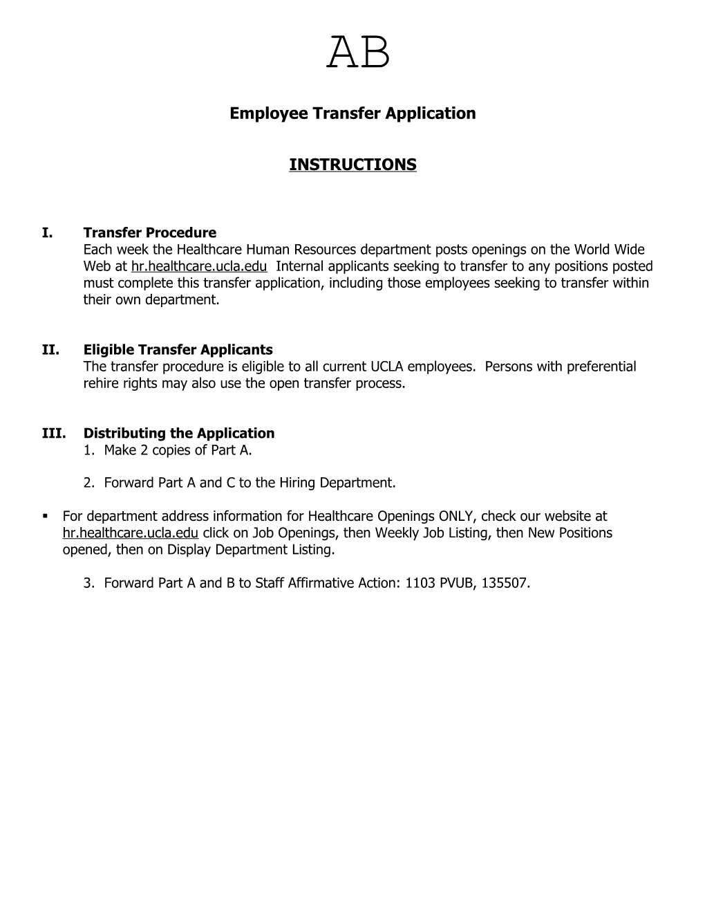 Staff Employee Transfer Application