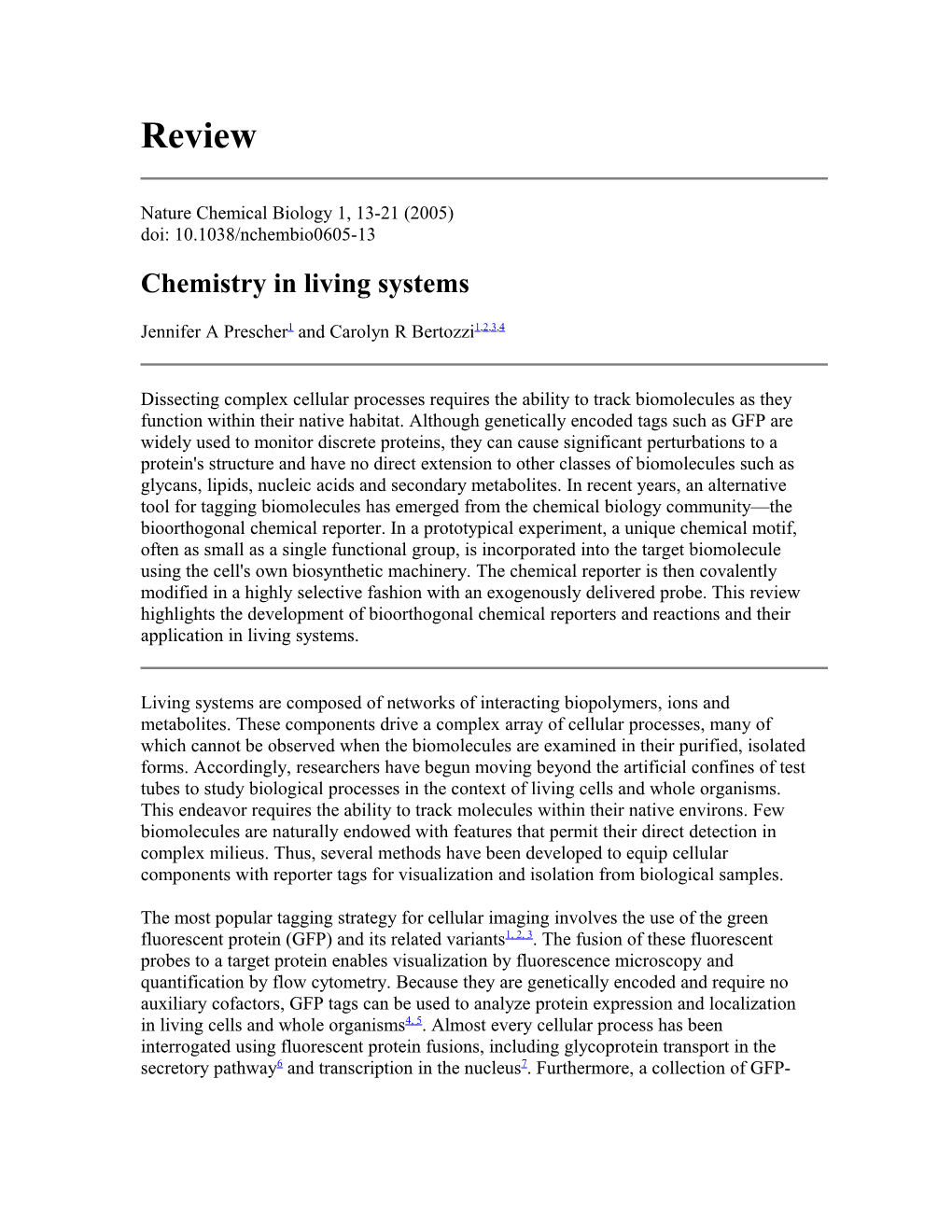 Chemistry in Living Systems