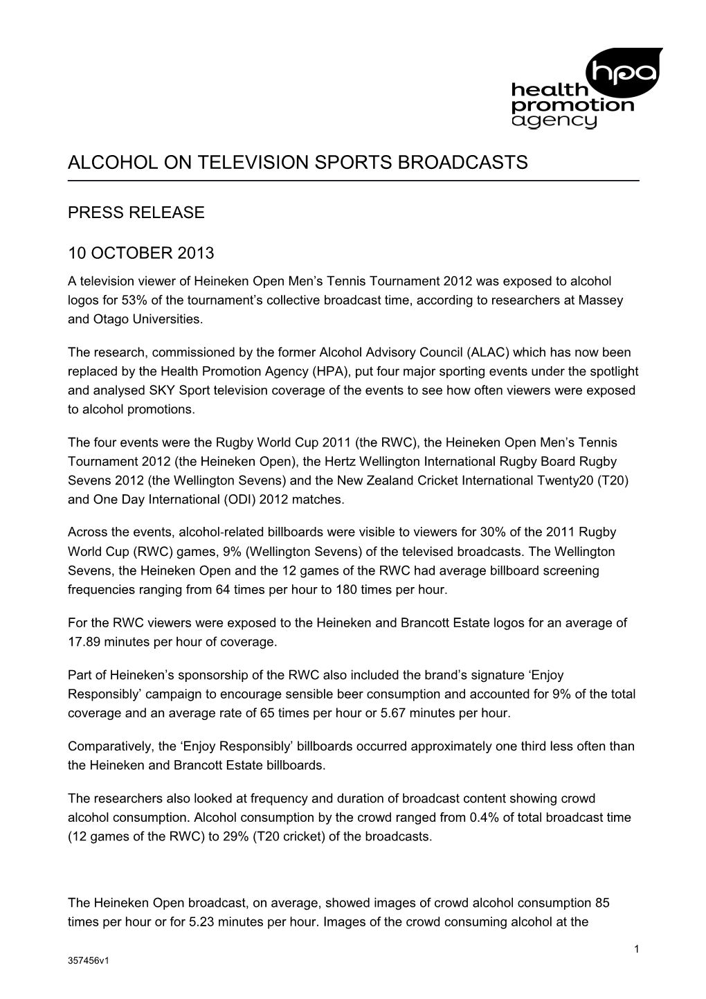 Alcohol on Television Sports Broadcasts