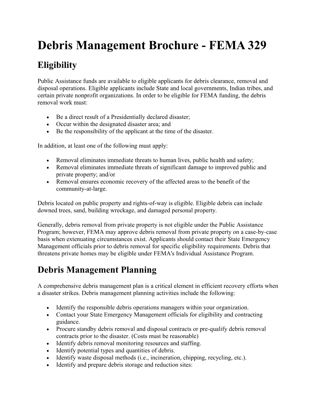 Debris Management Brochure - FEMA 329