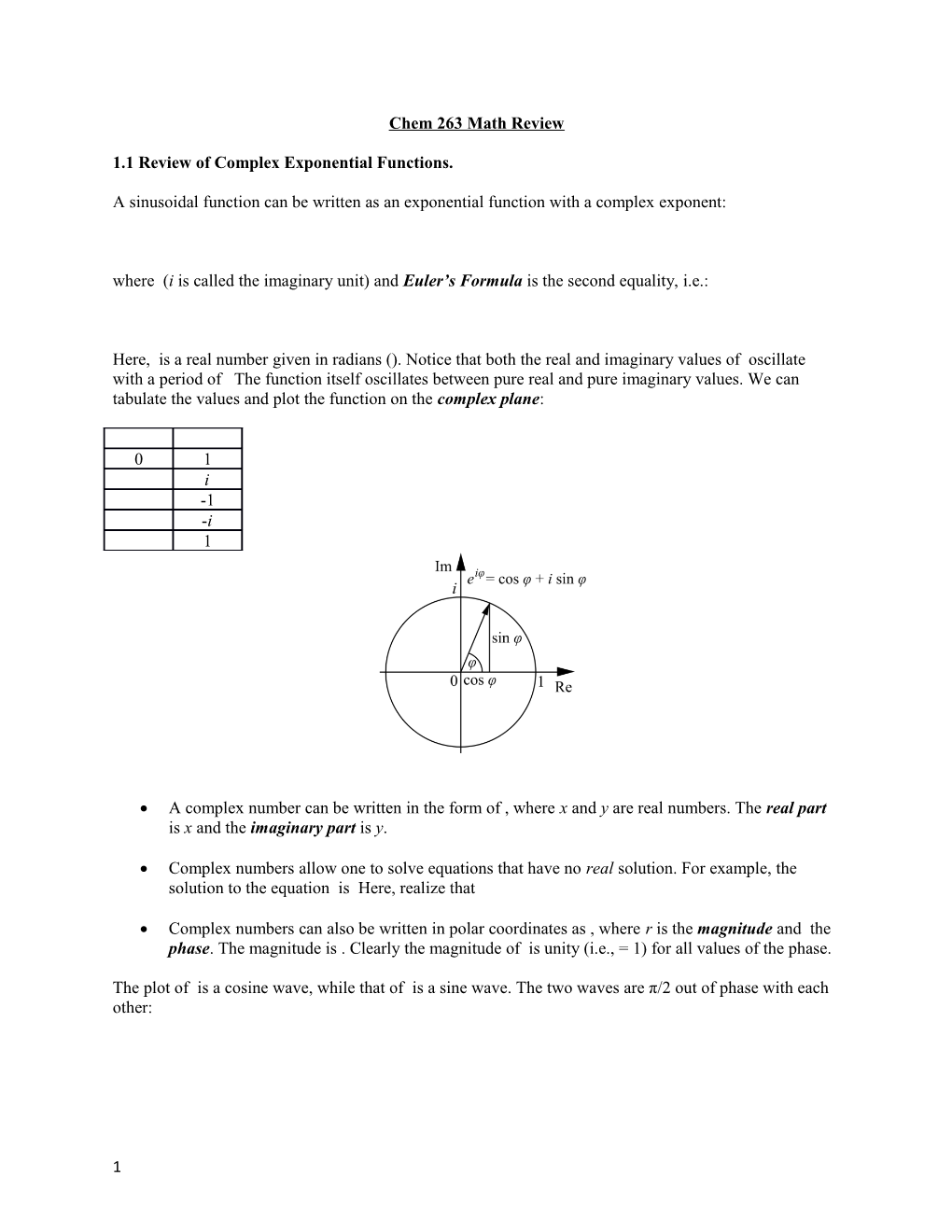 1.1 Review of Complex Exponential Functions