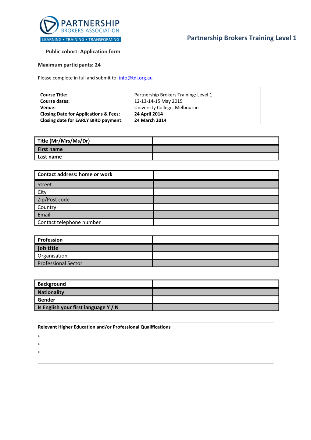 Public Cohort:Application Form